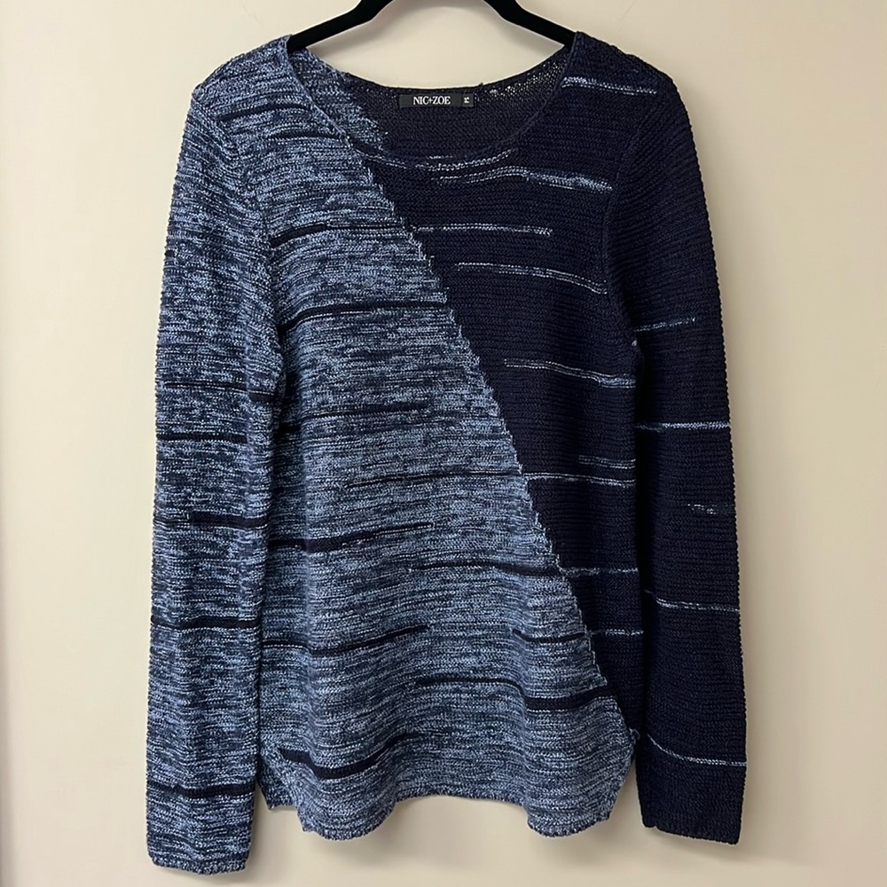 Nic & Zoe Cotton Blend Knit Scoop Neck Long Sleeve Sweater | Blue | EUC | PS
